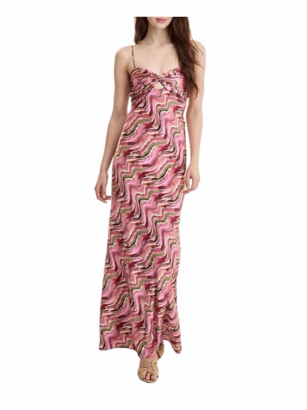 NWT Seni & Cade Satin Marble Print Maxi Dress ✨ Pink Multi XS